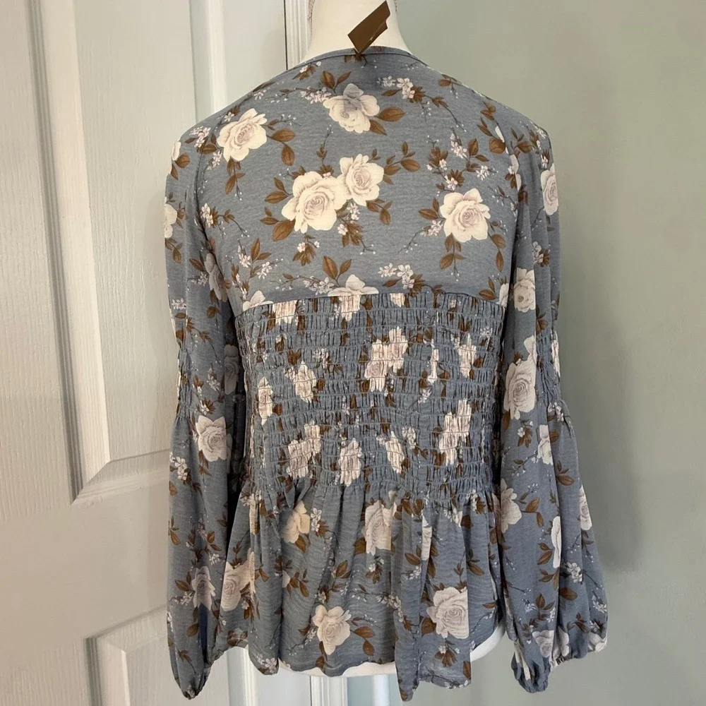 American Eagle Outfitters Floral Smocked Peplum Blouse NWT Boho Indie Flowy XS